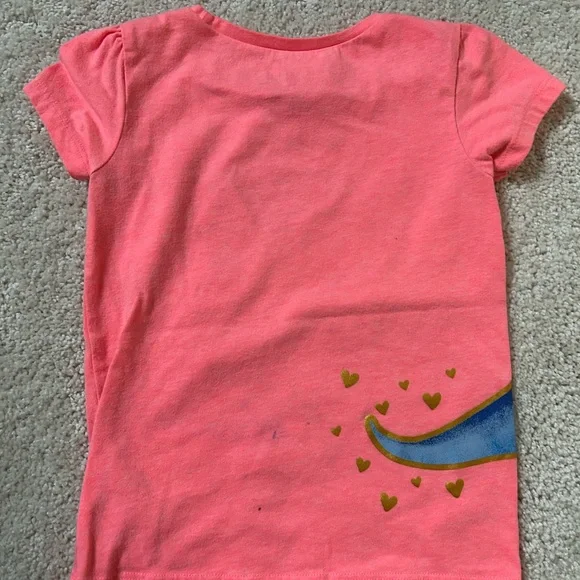 Simple Coral Pink Tee with Blue Dinosaur and Gold Accents - Picture 2 of 5